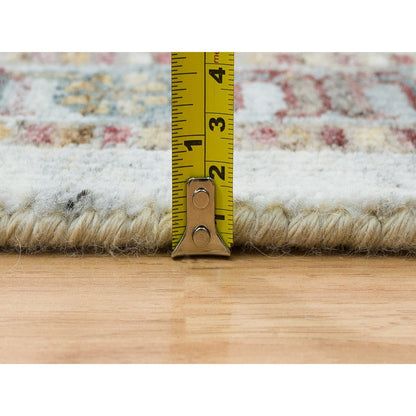 9'10"X10' Ivory Wool Hand Knotted Flower Rosettes Border Oriental Rug