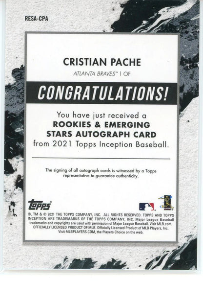 Christian Pache Autographed 2021 Topps Inception Rookie Card #Resa-Cpa