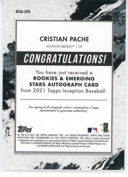 Christian Pache Autographed 2021 Topps Inception Rookie Card #Resa-Cpa