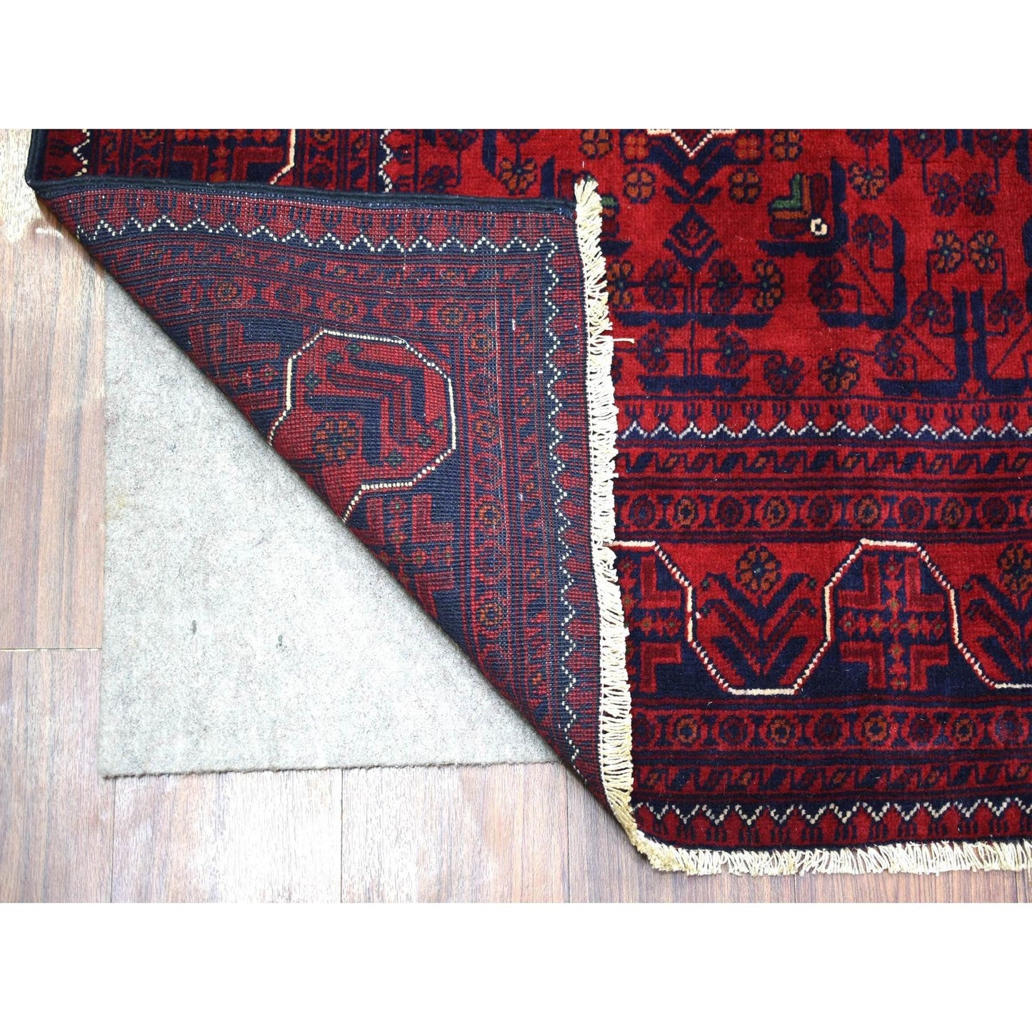 5'5"X7'8" Deep Red Afghan Khamyab Soft And Shiny Wool Hand Knotted Rug