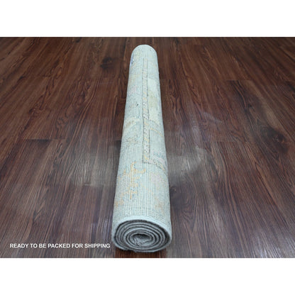 3'1"X6' Coin Gray Afghan Angora Oushak Leaf Design Hand Knotted Wool Rug