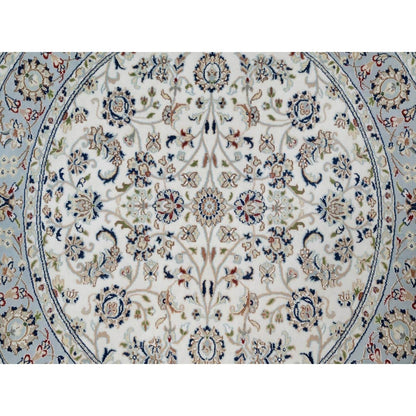 5'2"X5'2" Ivory Wool And Silk Nain Flower Pattern Hand Knotted Round Rug