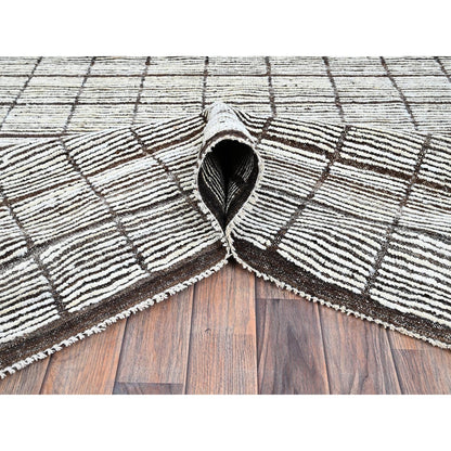 Rug 12'6"x15' White Moroccan Weave with Box Design Wool Hand Knotted XL