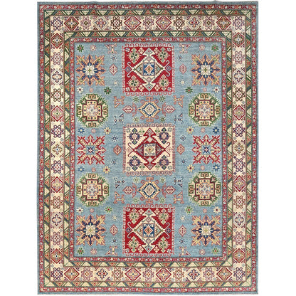 9'X11'9" Blue Hand Knotted Kazak Tribal Pattern Pure Wool Oriental Rug