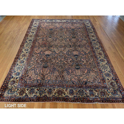 9'10"X13'7" Coral Salmon Antique Zoroastrian Pure Wool Hand Knotted Rug