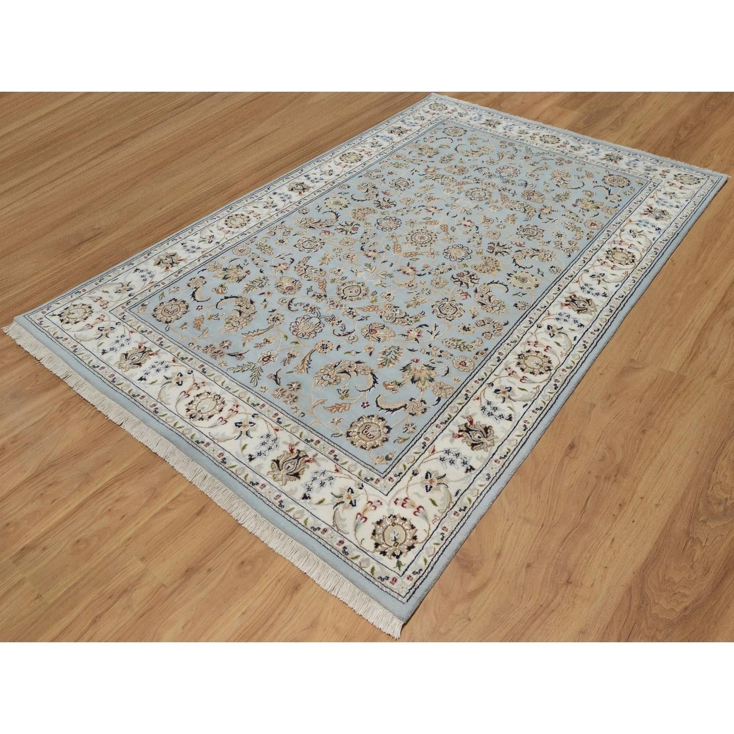 Rug 6'x9'4" Light Blue Nain Wool & Silk Hand Knotted 250 KPSI Oriental