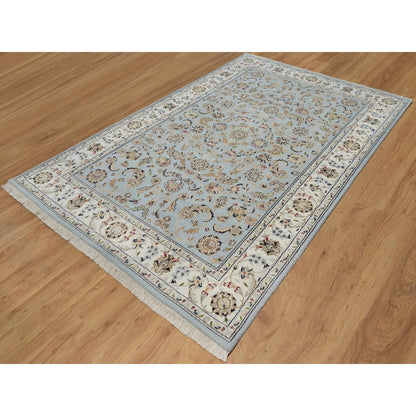 Rug 6'x9'4" Light Blue Nain Wool & Silk Hand Knotted 250 KPSI Oriental