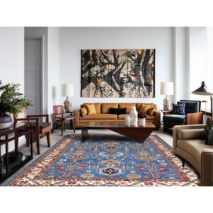 10'X13'5" Crystal Teal Blue Super Kazak Tribal Medallion Oriental Rug