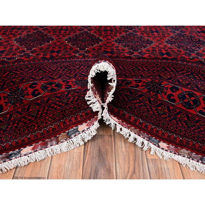 Rug 8'5"x11'2" Red Hand Knotted Afghan Khamyab with Geometric Pattern Wool