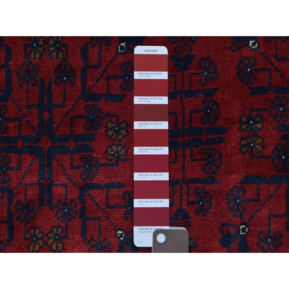 10'X12'10" Red Hand Knotted Soft Wool Afghan Khamyab Geometric Design Rug