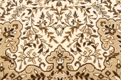 Handmade Vintage Style Cream Floral Kirman Rug