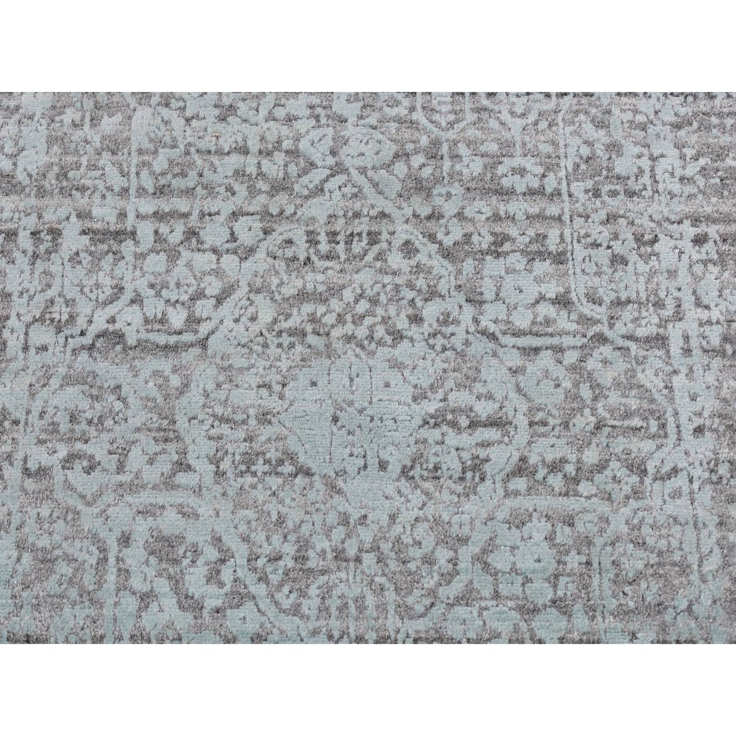 2'7"X9'9" Green Zoroastrian Design Hand Knotted Wool And Silk Runner Rug