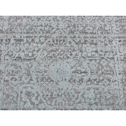 2'7"X9'9" Green Zoroastrian Design Hand Knotted Wool And Silk Runner Rug