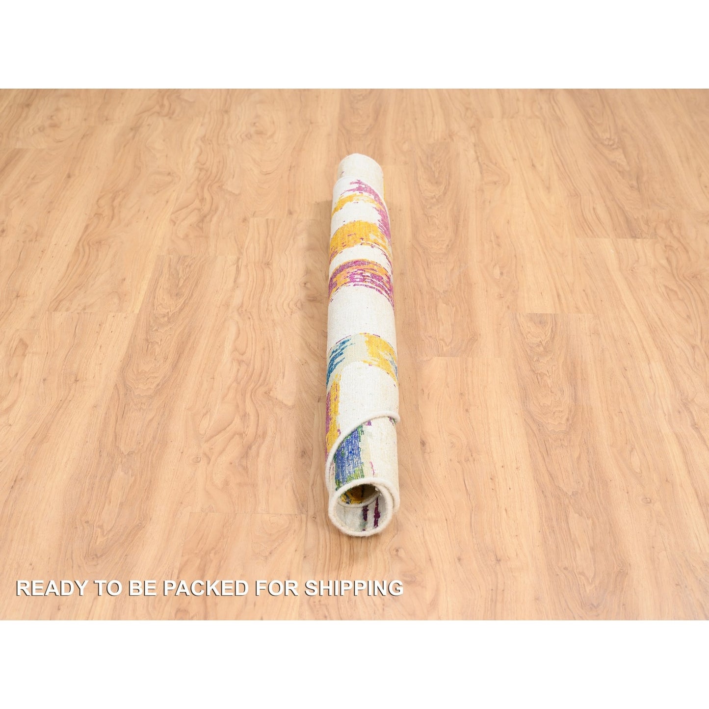 5'X5' Colorful Modern Design Wool And Silk Hand Knotted Round Rug