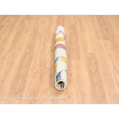 5'X5' Colorful Modern Design Wool And Silk Hand Knotted Round Rug