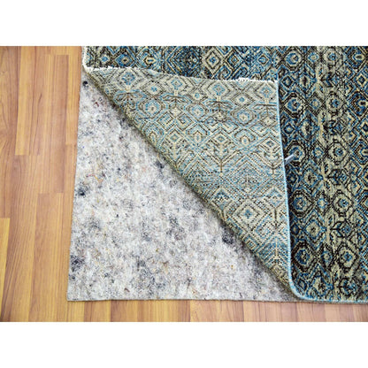 2'6"X10' Blue 100% Wool Hand Knotted Kohinoor Herrita Design Runner Rug