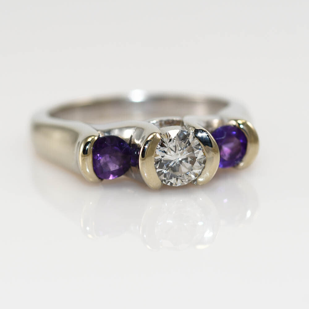 14K White Gold Diamond & Amethyst Ring,.50Ct