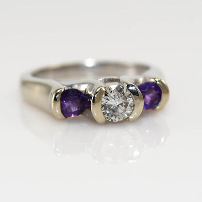 14K White Gold Diamond & Amethyst Ring,.50Ct