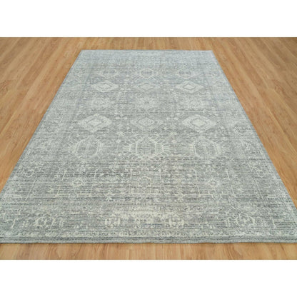 9'X12' Cloudy Gray Karajeh Design 100% Wool Hand Loomed Oriental Rug