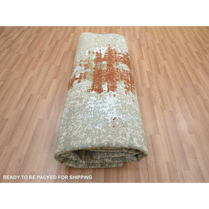 8'1"X10'3" Red With Beige Abstract Galaxy Design Wool Hand Knotted Rug