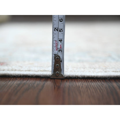 4'X12'3" White Angora Oushak Leaf Design Hand Knotted All Wool Runner Rug