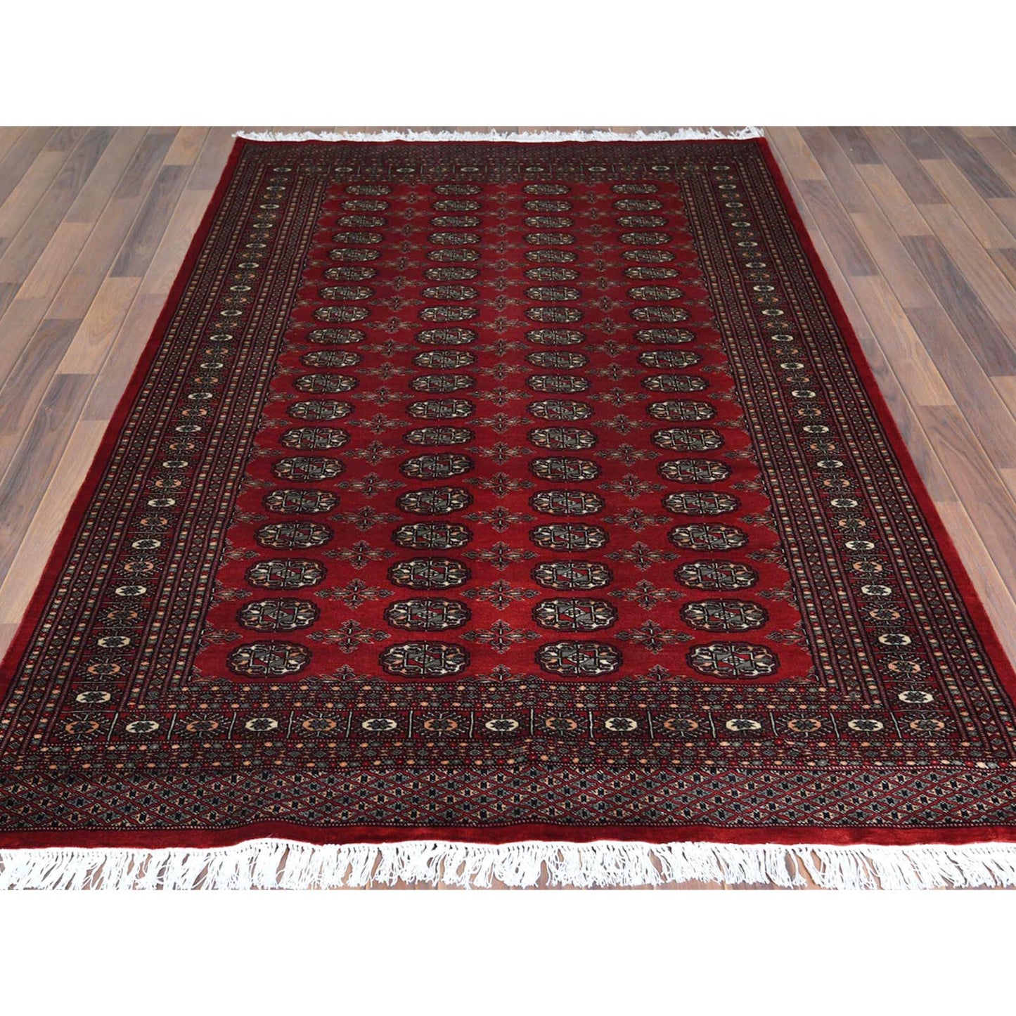 5'1"X7'9" Red Hand Knotted Super Bokara 250 Kpsi Silky Wool Rug