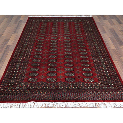 5'1"X7'9" Red Hand Knotted Super Bokara 250 Kpsi Silky Wool Rug