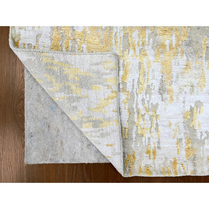 2'7'X23'6" Beige Abstract Design Wool And Silk Hand Knotted Xl Runner Rug