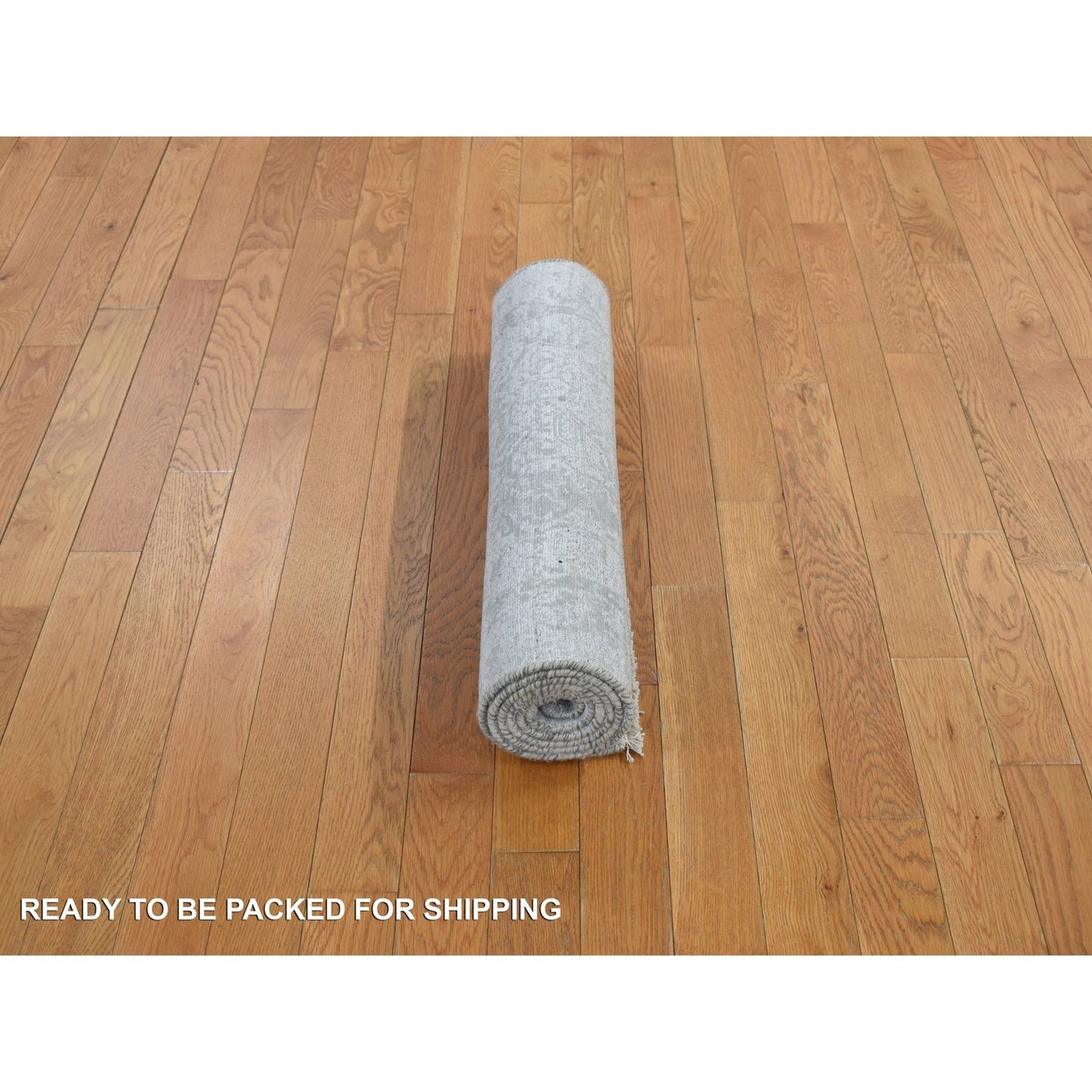 2'7"X6' Gray Hand Knotted Broken Wool And Silk Zoroastrian Design Rug