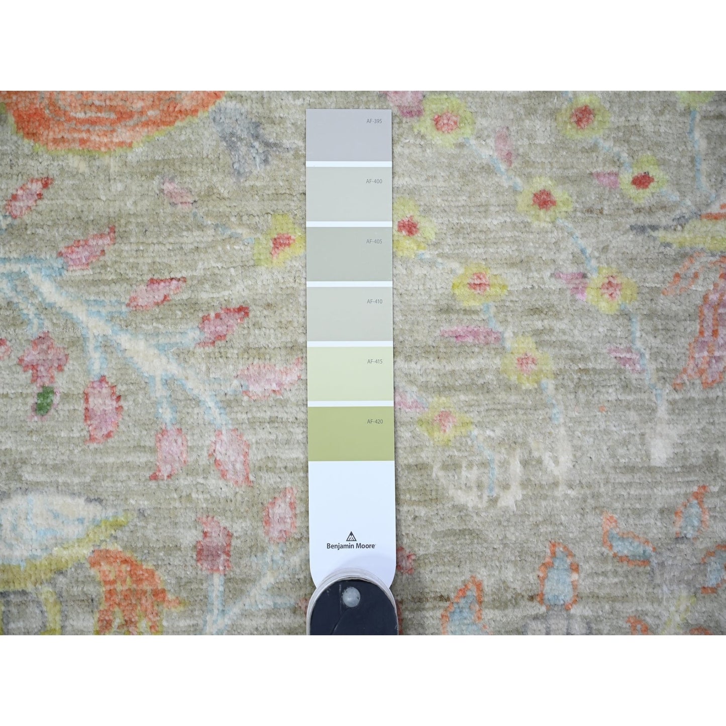 8'X8' Gin Green Soft Wool Afghan Peshawar Hand Knotted Square Rug