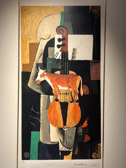 Kazimir Malevich Cow And Fiddle Limited Lithograph 191/300 Ussr Stamp Embossed
