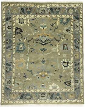 Khaki Floral Oushak Chobi Oriental Rug Handmade