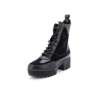 Louis Vuitton Women'S Laureate Platform Desert Boots Suede With Monogram Canvas