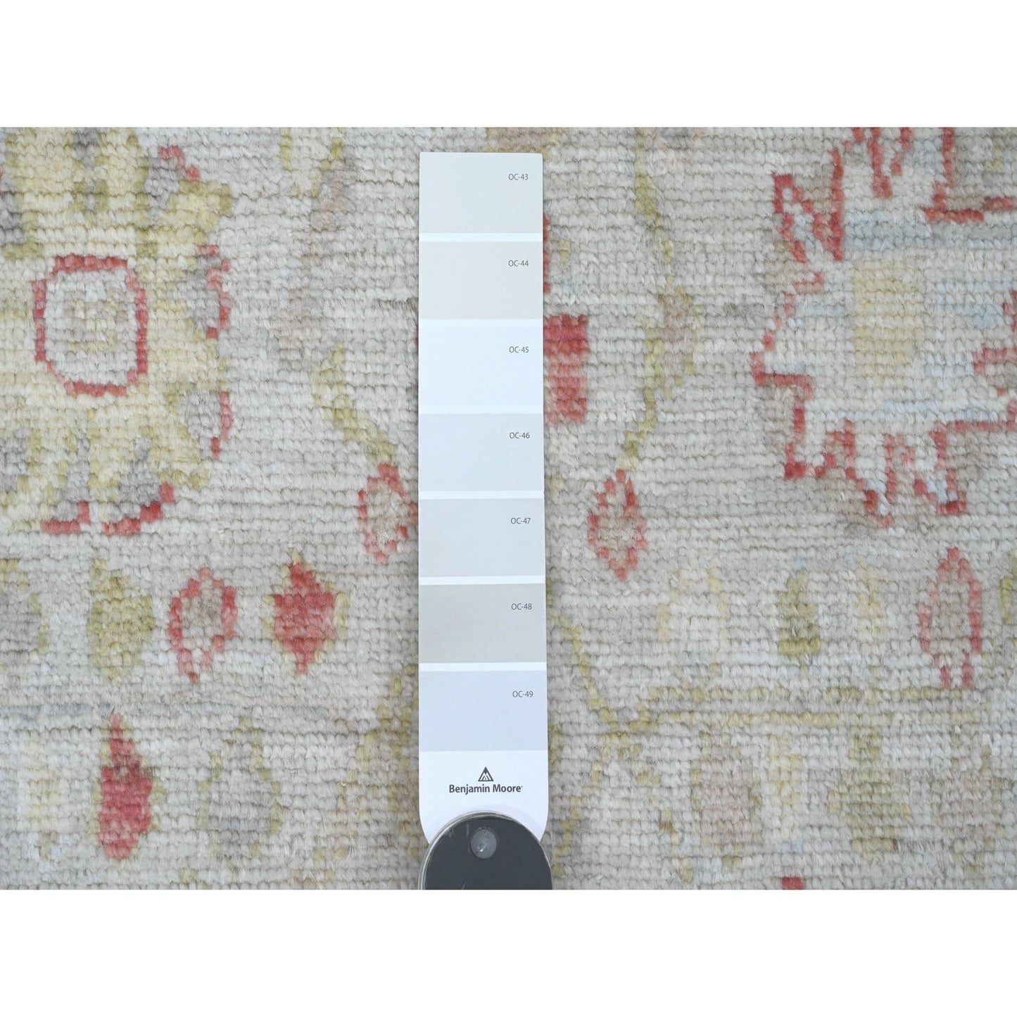 4'X9'10" White Hand Knotted Angora Oushak Floral Pattern Wool Runner Rug