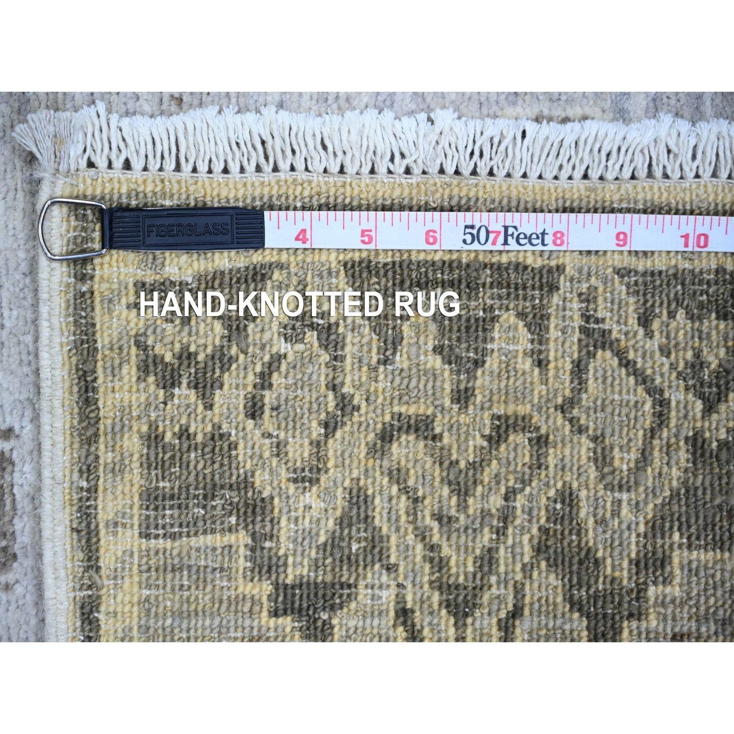 4'X9'1" Dim Gray Fine Peshawar Wool Hand Knotted Runner Oriental Rug