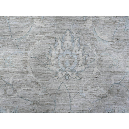 10'X13' Pewter Gray Hand Knotted White Wash Peshawar Wool Oriental Rug