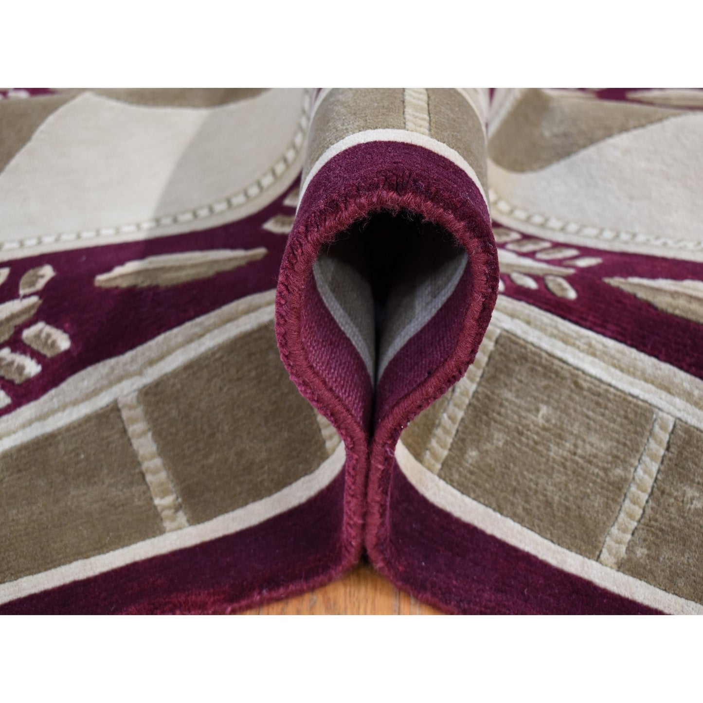 10'X13'9" Ivory Hand Knotted Modern Block Design Pure Wool Rug