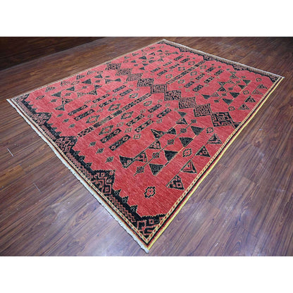8'7"X11'3" Red Peshawar Berber Influence Geometric Pattern Oriental Rug