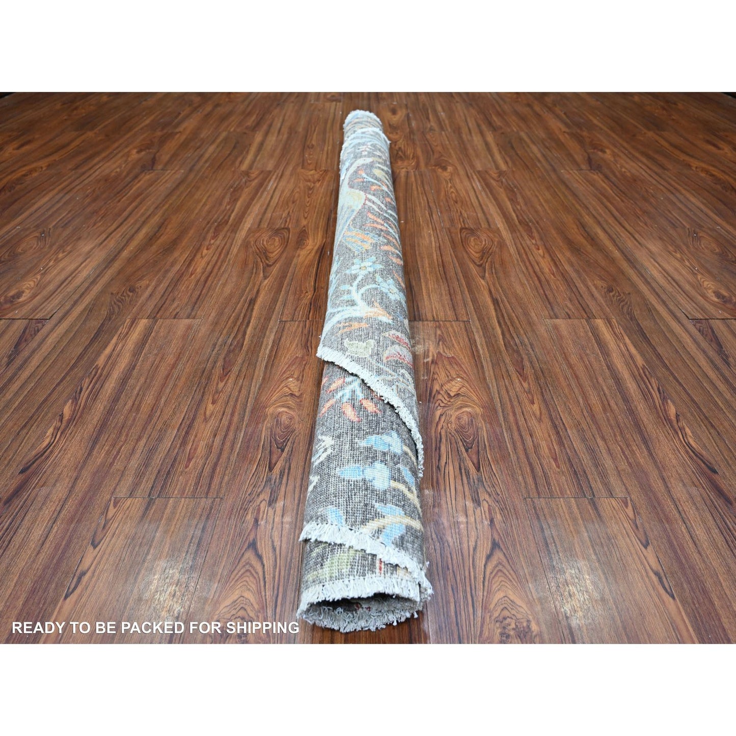 6'1"X6'1" Jet Black Hand Knotted Organic Wool Afghan Peshawar Round Rug