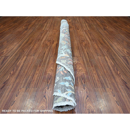 6'1"X6'1" Jet Black Hand Knotted Organic Wool Afghan Peshawar Round Rug