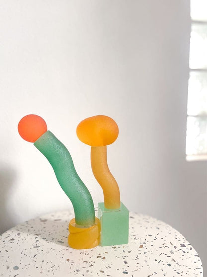 Glass Object Sculptures Orange Yellow Green Baku Takahashi Frosted Art Interior