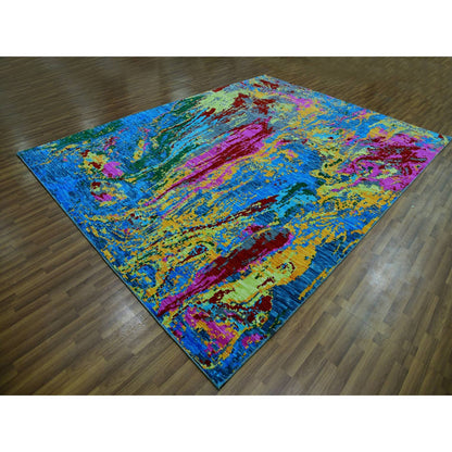 9'X11'9" Hot Pink Blue Modern Design Hand Knotted Pure Wool Oriental Rug