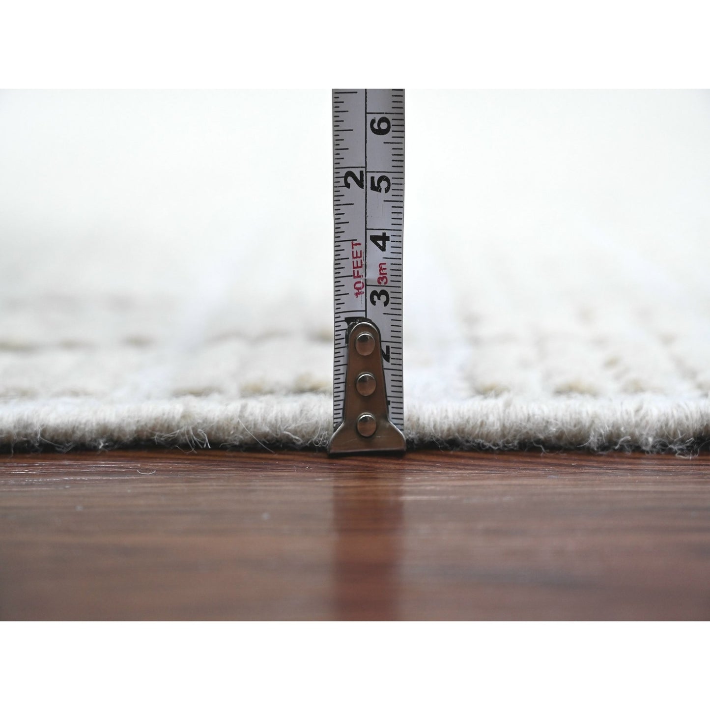 8'10"X12'2" White Moroccan Weave Line Design Hand Knotted Soft Wool Rug