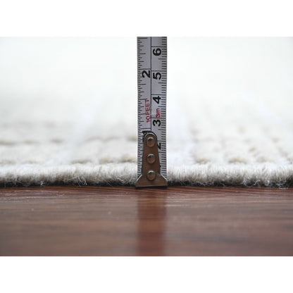 8'10"X12'2" White Moroccan Weave Line Design Hand Knotted Soft Wool Rug