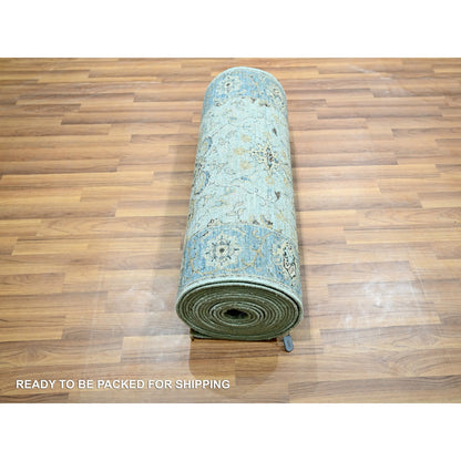 2'7"X25'9" Blue Shah Abbas Flower Design All Wool Hand Knotted Runner Rug