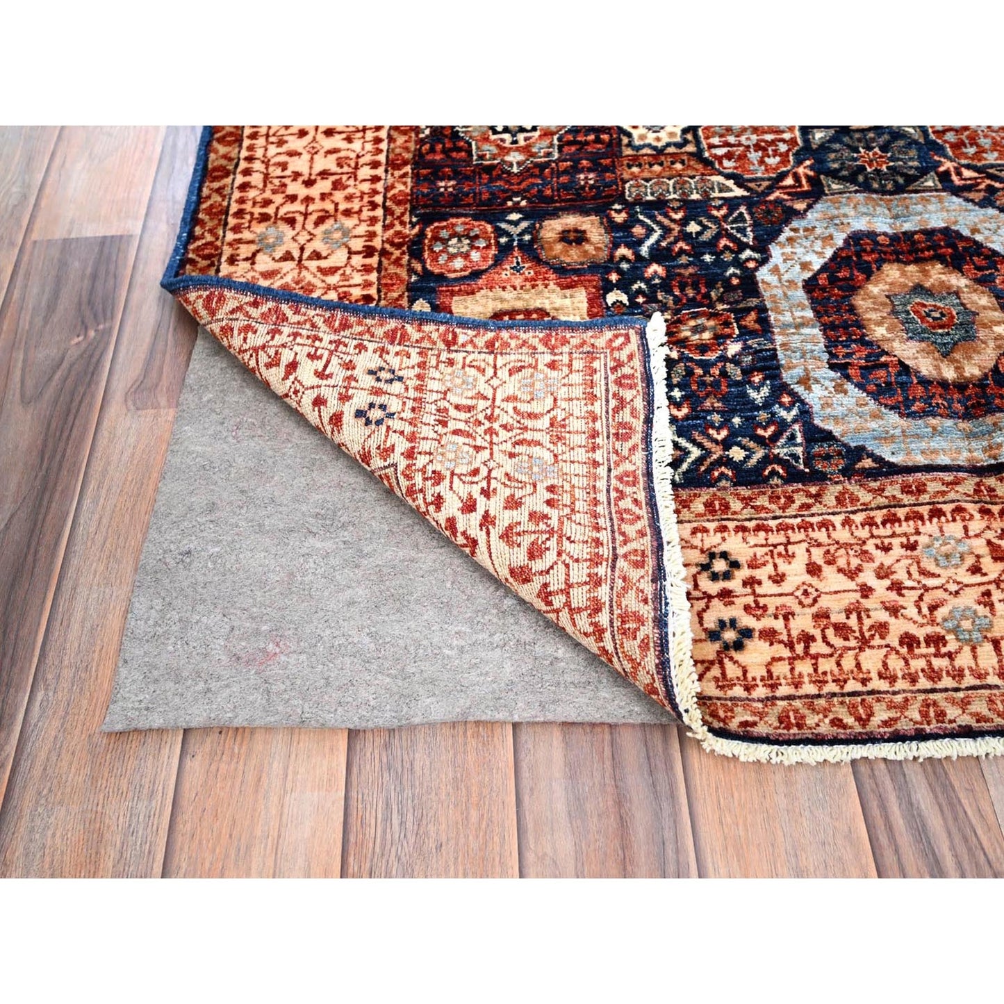 3'10"X6'3" Blue Hand Knotted Mamluk Design Pure Wool Oriental Rug