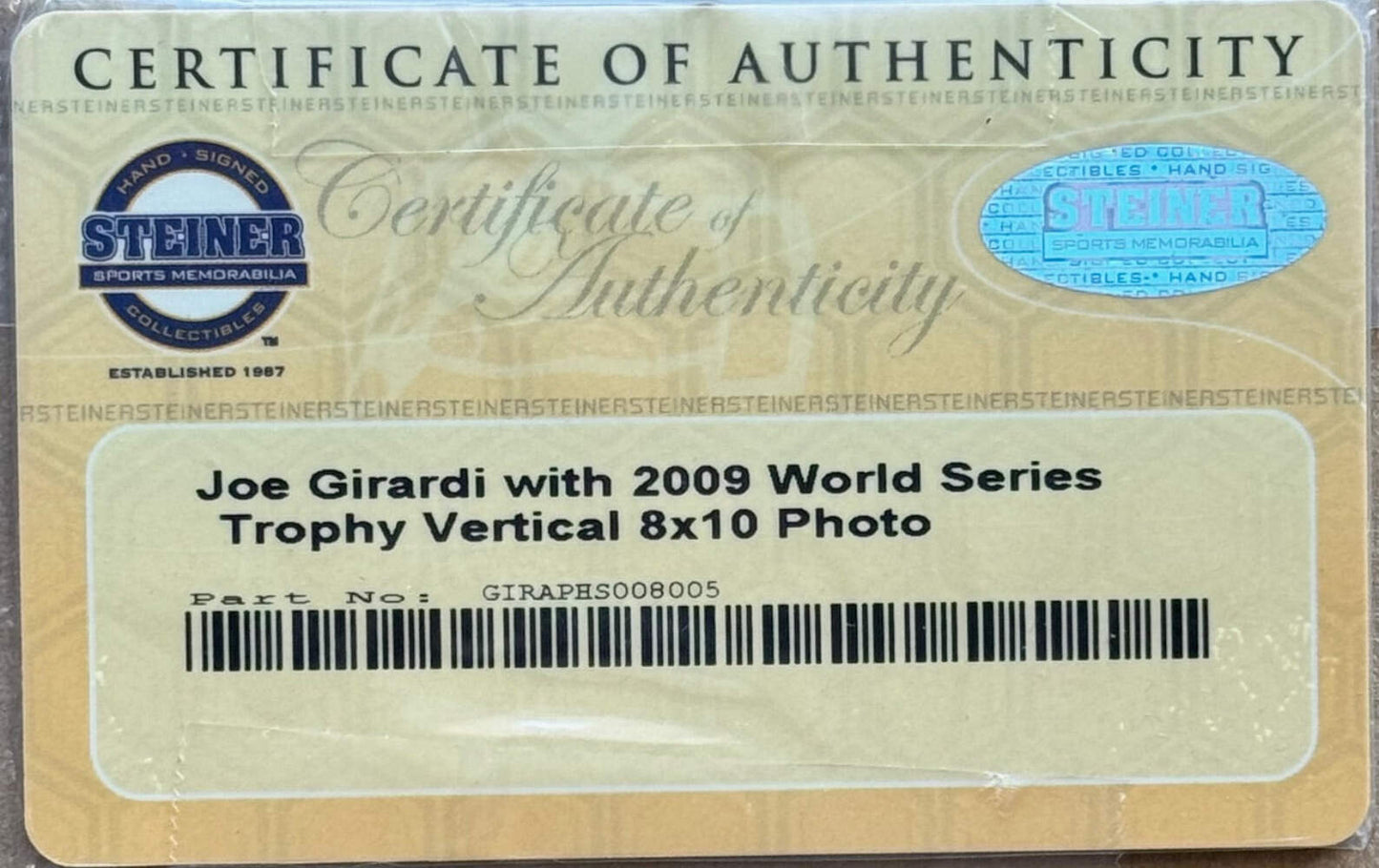 Joe Girardi Autographed 8X10 Framed Yankees Photo (Steiner)