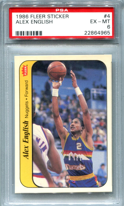 Alex English 1986 Fleer Sticker #4 Psa Ex-Mt 6 Card