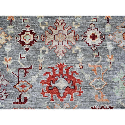 7'9"X9'5" Gray Afghan Angora Oushak Leaf Pattern Hand Knotted Wool Rug