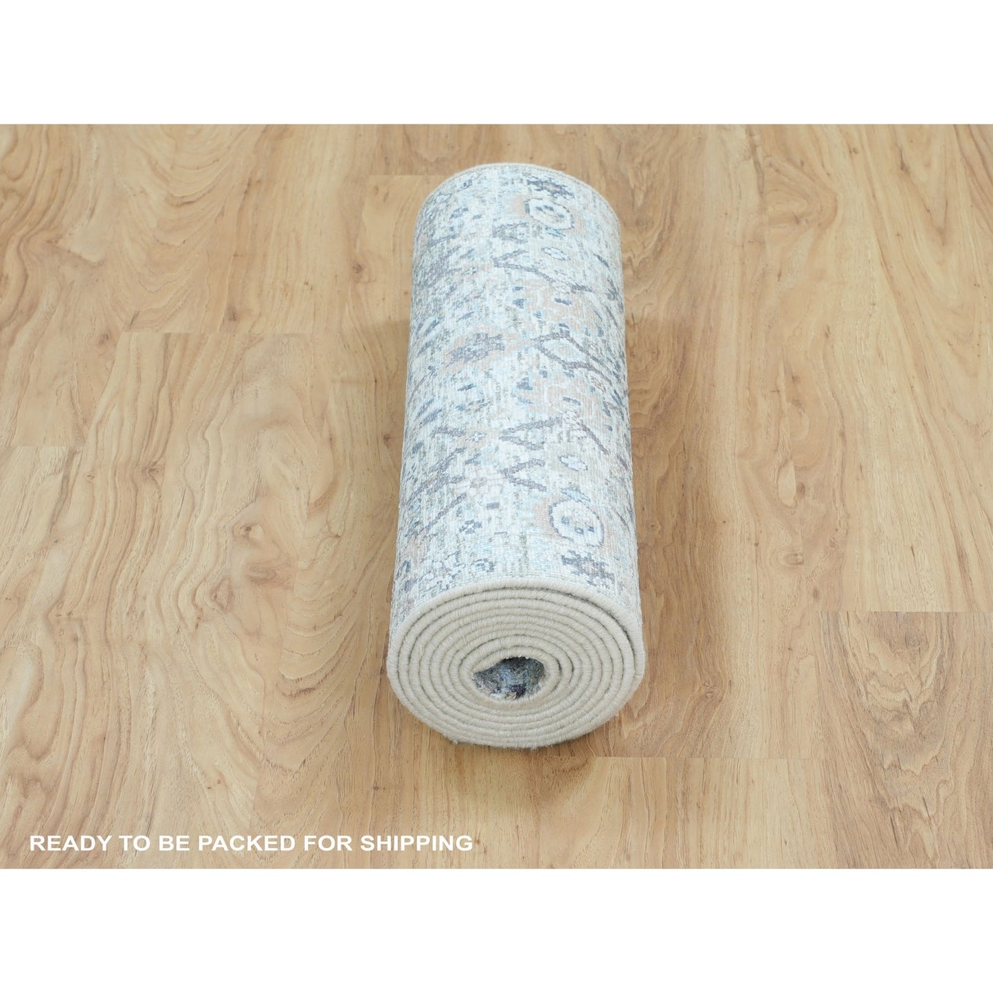 2'5"X12' Ivory Silk With Textured Tebraz Design Runner Hand Knotted Rug